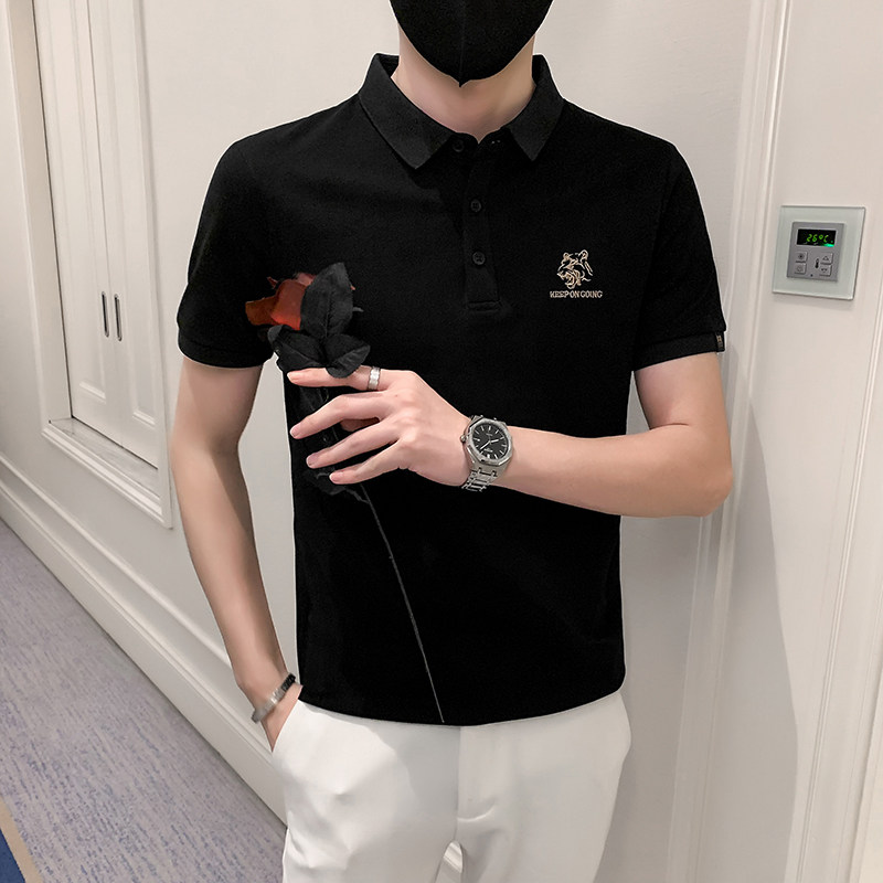 2024夏装男刺绣虎头POLO社会小伙短袖潮男POLO衫D326-16801P45,男装T恤,星座1101