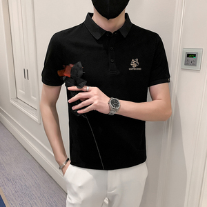 2024夏装男刺绣虎头POLO社会小伙短袖潮男POLO衫D326-1 6801 P45图片