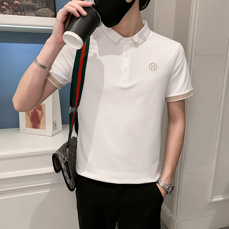 抖音2024夏装男刺绣POLO社会小伙短袖POLO衫D326-16803P55，男装T恤，星座1101