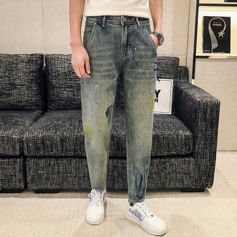 高品质2024春夏微哈伦直筒牛仔裤休闲男装九分裤D326-15777P85,男装牛仔裤,星座1101