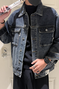 秋冬水洗牛仔外套夹克抖音直播高品质男上衣D326-1 BK018P135图片
