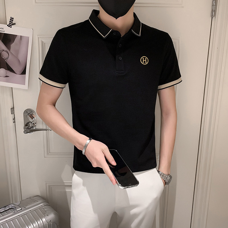 抖音2024夏装男刺绣POLO社会小伙短袖POLO衫D326-16803P55,男装T恤,星座1101