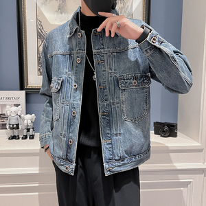 秋冬水洗牛仔外套夹克抖音直播高品质男上衣D326-1 BK010P145图片