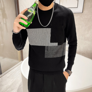 精神小伙2021毛衣针织衫拼色社会风韩版长袖毛衣D326-1 2209P85图片