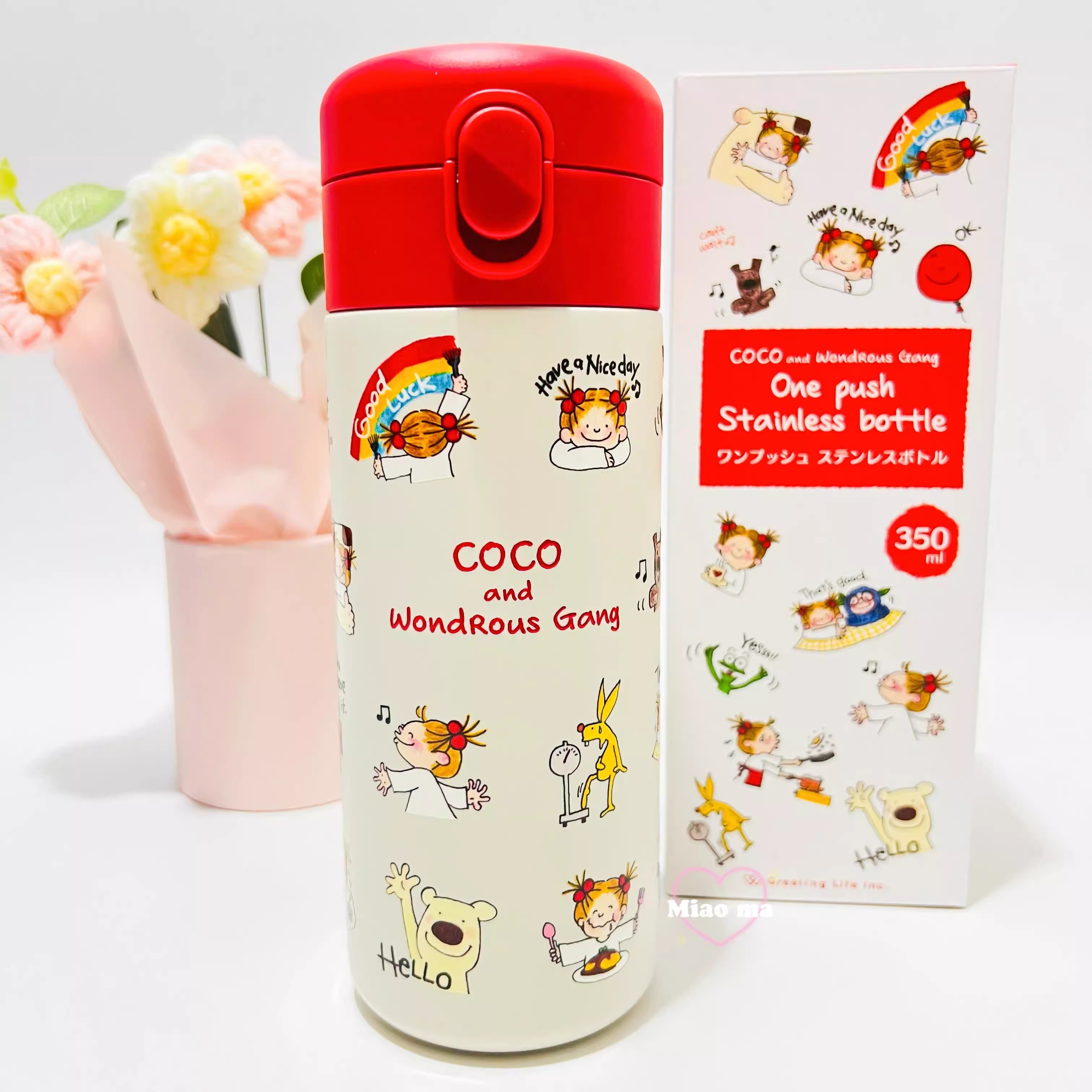 日本购回coco酱24年新款红色卡通便携不锈钢保温杯直饮350ml
