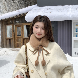 2025热销仿獭兔毛绒围脖女秋冬加厚保暖中国风护领汉服袄裙搭配大