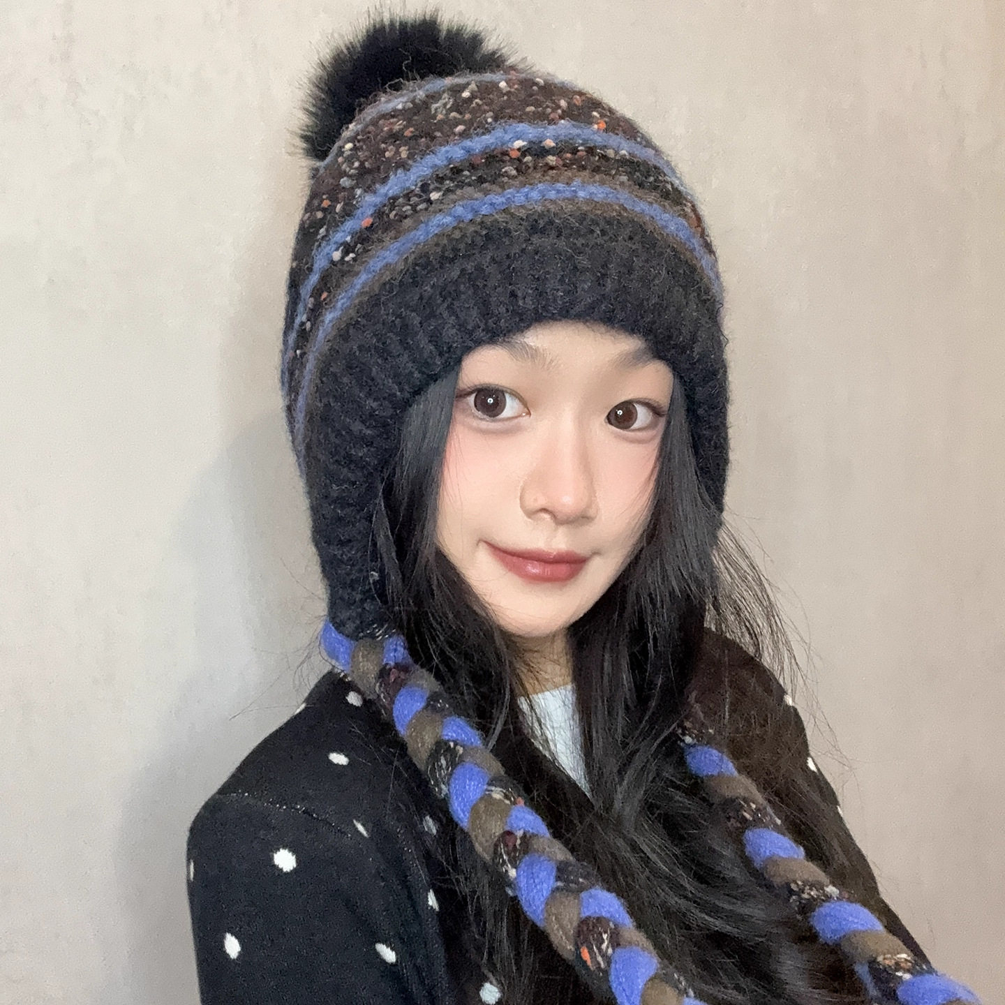 费尔岛风针织帽女新款秋冬保暖毛球毛线帽骑行防风防寒时尚护耳帽