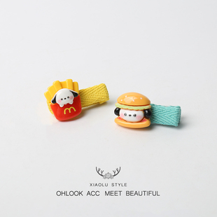 可爱亮面帕恰狗边夹m记薯条甜美侧边刘海夹少女心发饰头饰