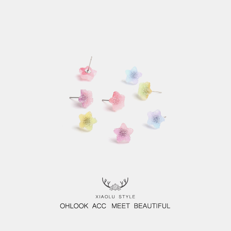 日韩超火超仙甜美可爱渐变糖果色软糖爱心星星耳钉清新彩色耳饰女