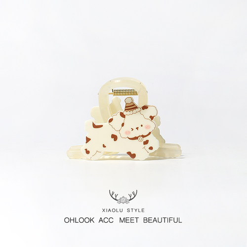 日系卡通小狗抓夹中号简约可爱百搭盘发抓鲨鱼夹后脑勺头饰品发饰