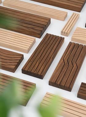 三条槽明信片底座卡片架台历底座首饰展示架便签夹台历木底座展架