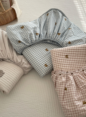 ins全棉夹棉床笠三件套可爱纯棉绗缝床盖款防滑垫子保护套床垫套