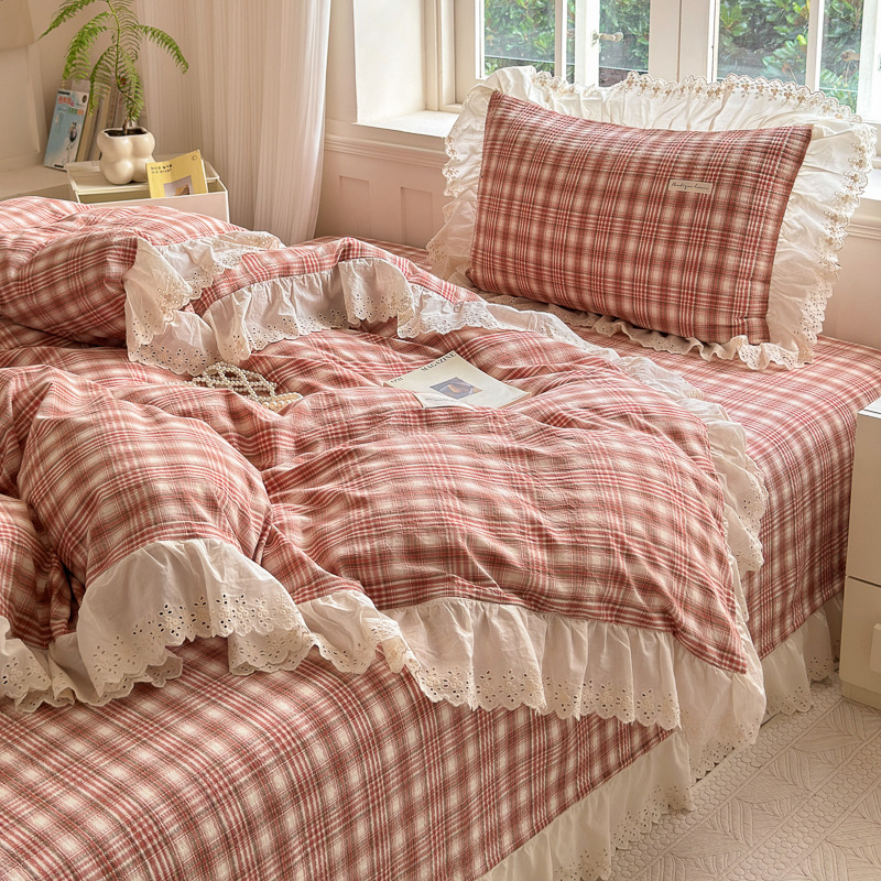 韩式花边全棉棉花床盖三件套