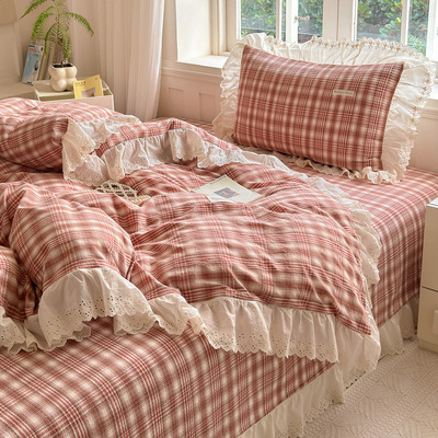 韩式花边全棉棉花床盖三件套