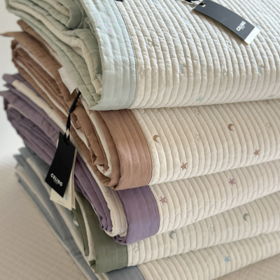 星月床盖三件套全棉刺绣夹棉床单