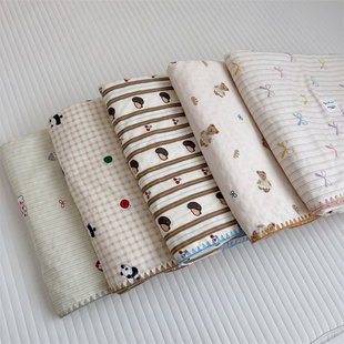 韩式婴儿豆豆毯子卡通儿童全棉双层纱薄款空调被幼儿园午睡小盖毯