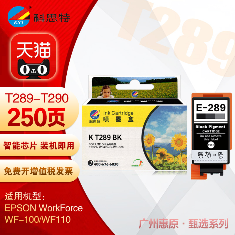 科思特墨盒K T289 BK T290 COL彩色墨水 适用EPSON爱普生WorkForce WF-100 WF110 喷墨打印机 原装墨水盒