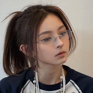 潮流金属眼镜架 饰时尚 Y2K小众无框切边多边形平光镜女个性 镶钻装
