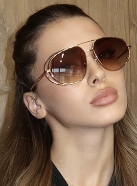 复古小众椭圆双梁防紫外线太阳镜