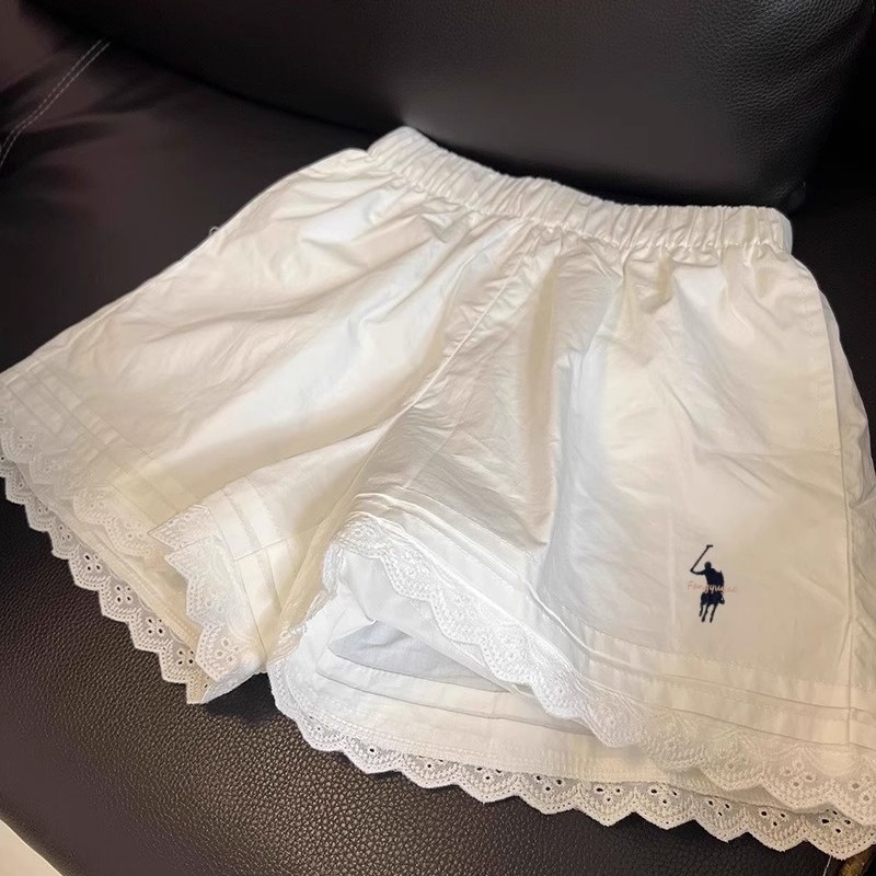 小马刺绣蕾丝花边白色短裤女夏季松弛感宽松居家外穿运动休闲裤