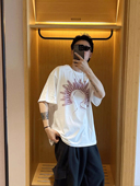 潮牌短袖 男T恤夏季 高街印花上衣极简风情侣宽松半袖 美式 五分袖 男