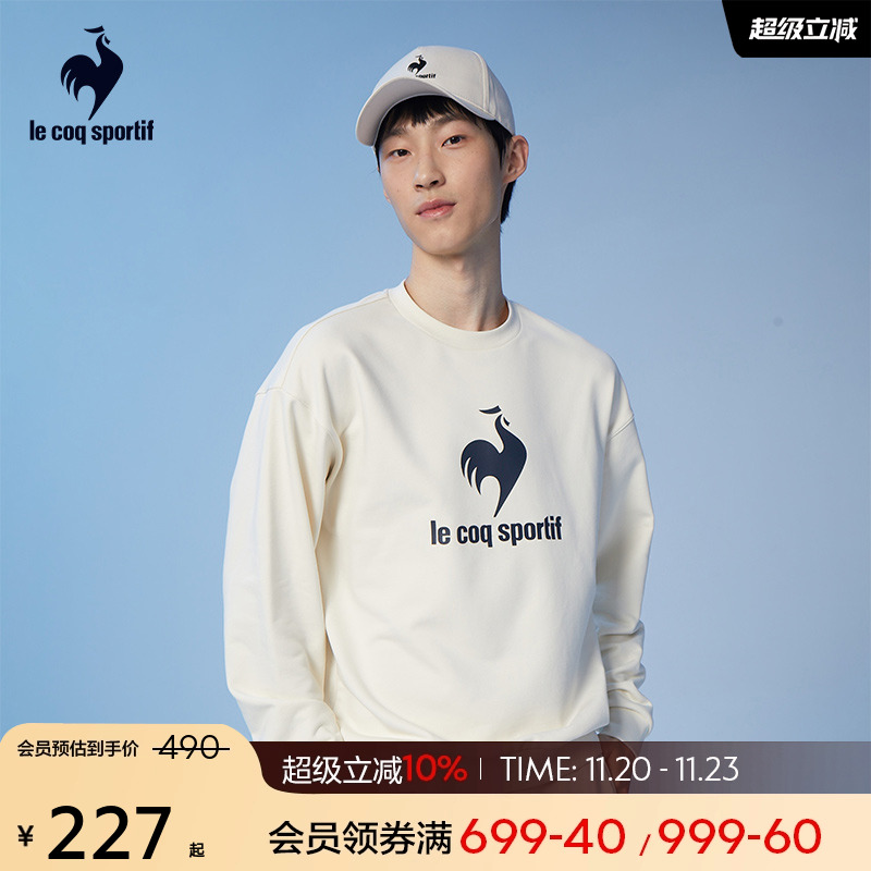 乐卡克男女春秋经典简约休闲运动圆领卫衣套头衫红色上衣情侣款