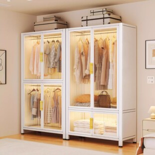 钢制衣柜出租房简易组装家用卧室挂衣架金属组合衣橱防尘储物柜子