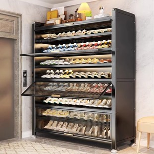 钢制鞋柜家用门口入户玄关柜防尘多层大容量储物柜上翻门铁艺鞋架