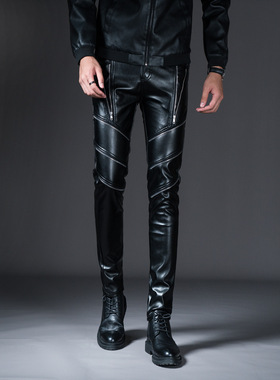 2025新款男皮裤冬季韩版个性修身小脚男士裤子黑色夜店机车皮裤男