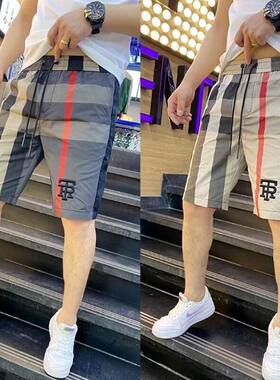 夏季薄款男士宽松格子五分短裤