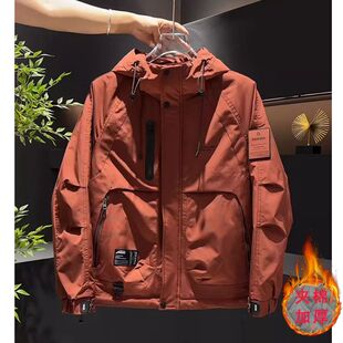 保暖百搭连帽二棉夹克外套 宽松冲锋衣2025秋冬季 防寒棉服男款 冬季