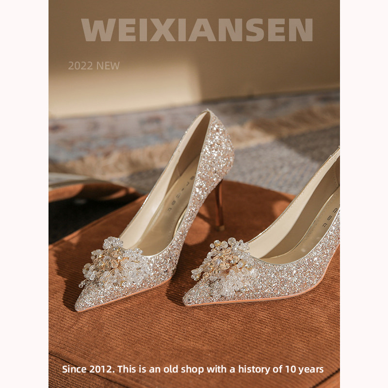 MR. MICRO HIGH HEELS WOMENS STILETTO BLINGBLING GOLDEN BRIDAL SHOES WEDDING PHOTOS WEDDING DUAL-PURPOSE WEDDING SHOES WOMENS HIERARCHIES