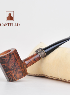 意大利卡斯特罗Castello烟斗光面石楠木对比染色纯银装饰八棱锤