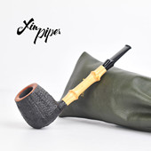 李欣烟斗2026年新品 撞球竹节斗杆黑色喷砂面进口石楠木手工制 直式