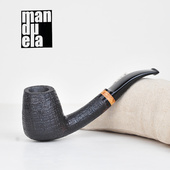 丹麦大师老牛徒弟曼度拉手工弯式 石楠木烟斗黑色水波纹喷砂表面