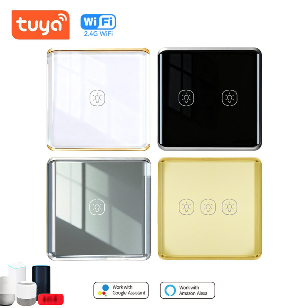 弧面智能开关金属边镜面wifi远程控制alexa涂鸦钢化玻璃铝框触摸