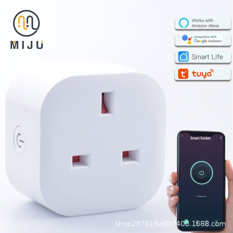 跨境清仓英式WIFI智能定时电能计量插座英国涂鸦语音联动手机控制