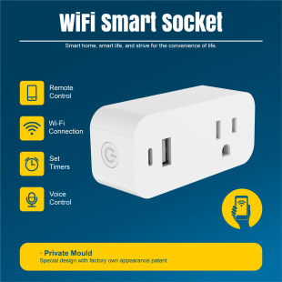 跨境涂鸦家居美规定时1远程控制usb+wifi智能插座插头