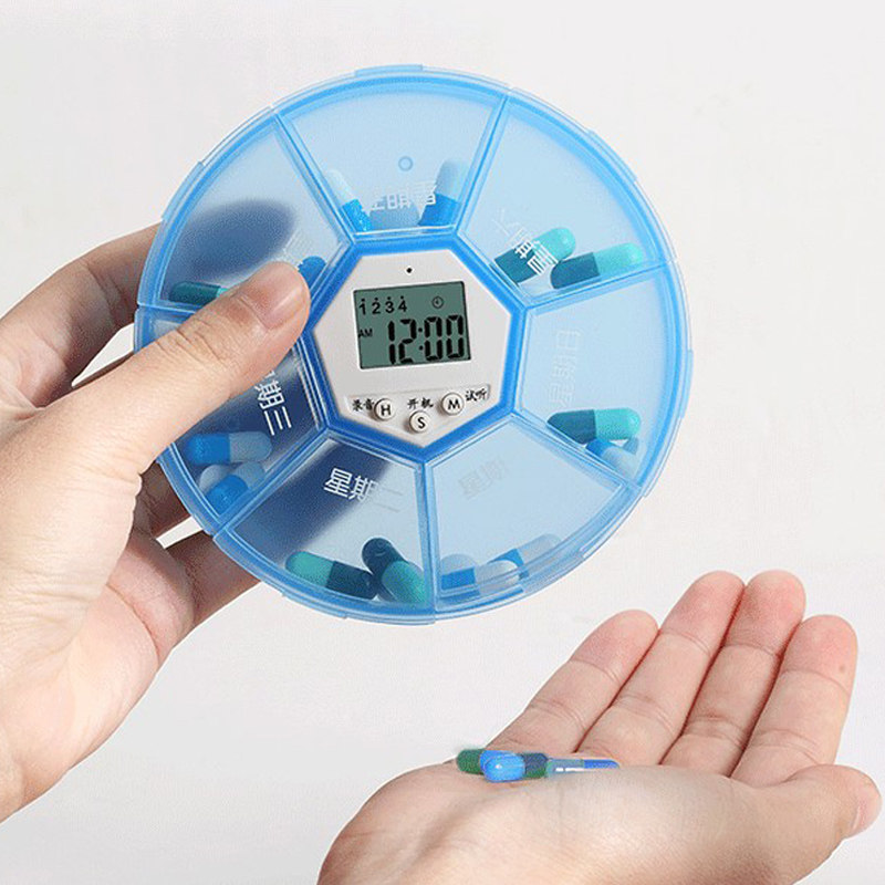 电子药盒吃药提醒器老人随身便携定时药盒计时器英文语音提示吃药