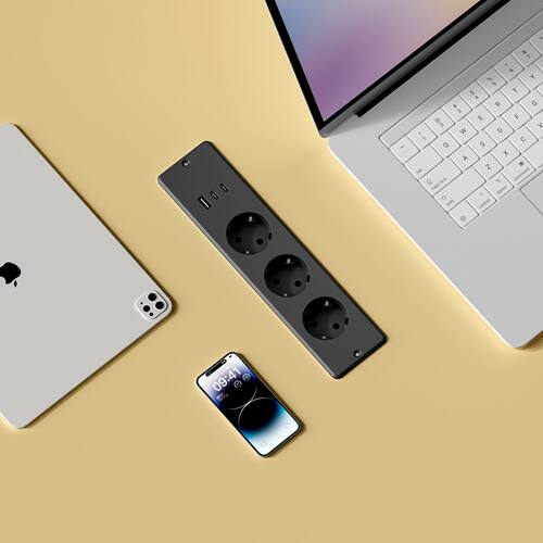 欧标嵌入式插座USB+双C办公桌床头柜岛台家具插线板跨境认证齐全