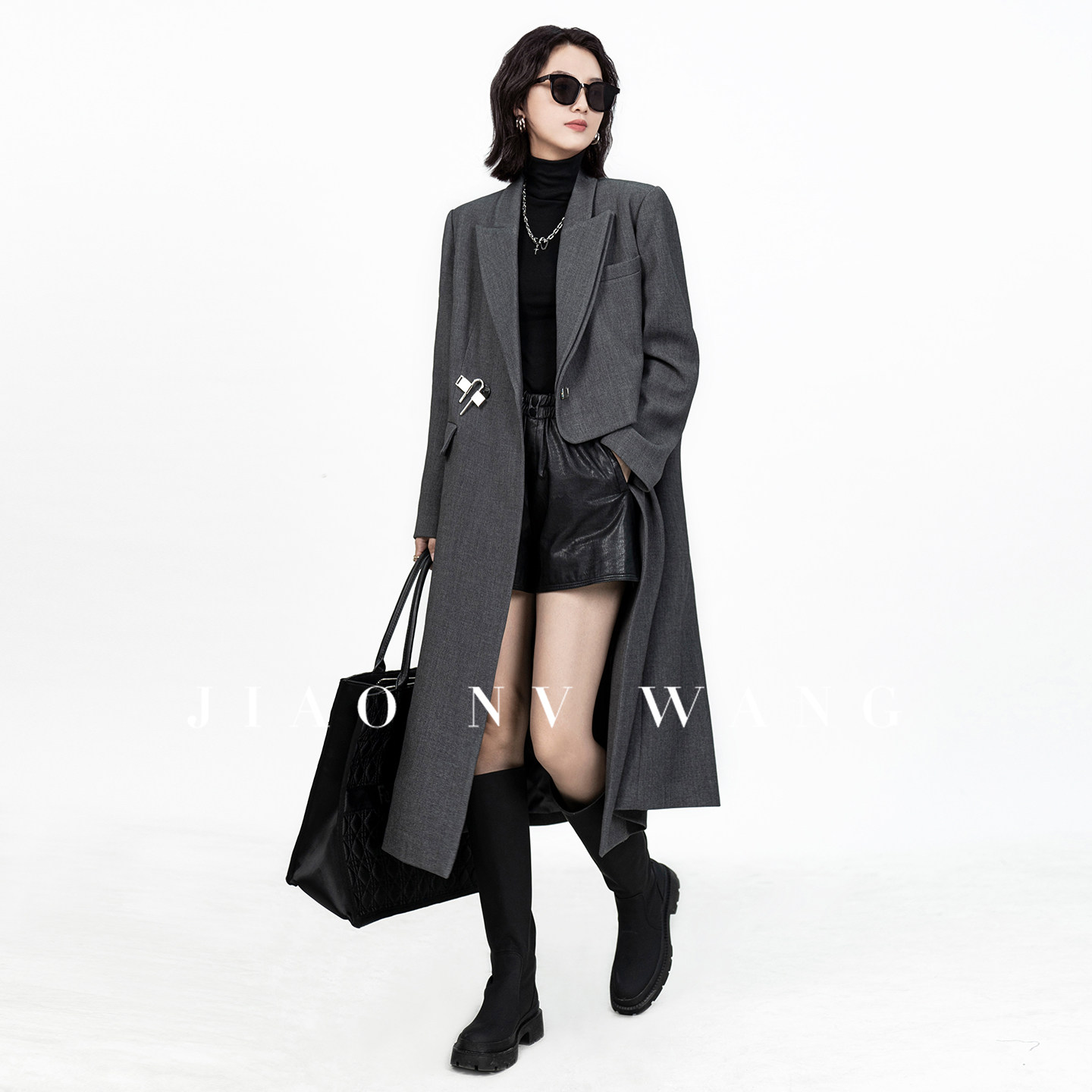 娇女王宽松长款设计感西装外套