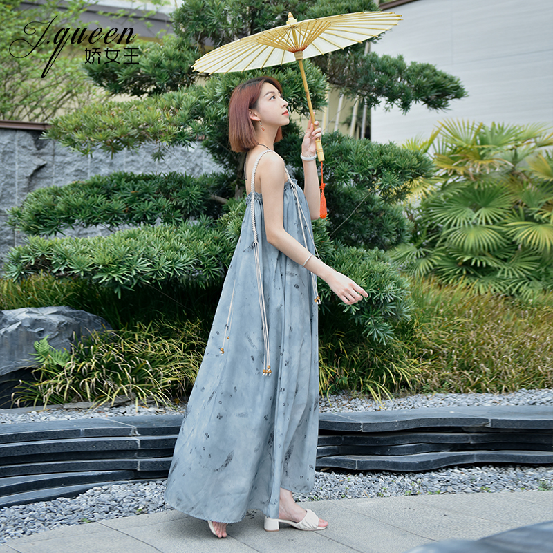 娇女王新中式吊带连衣裙