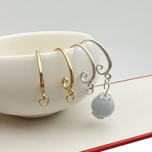 S925纯银耳钩底部开口小圈diy