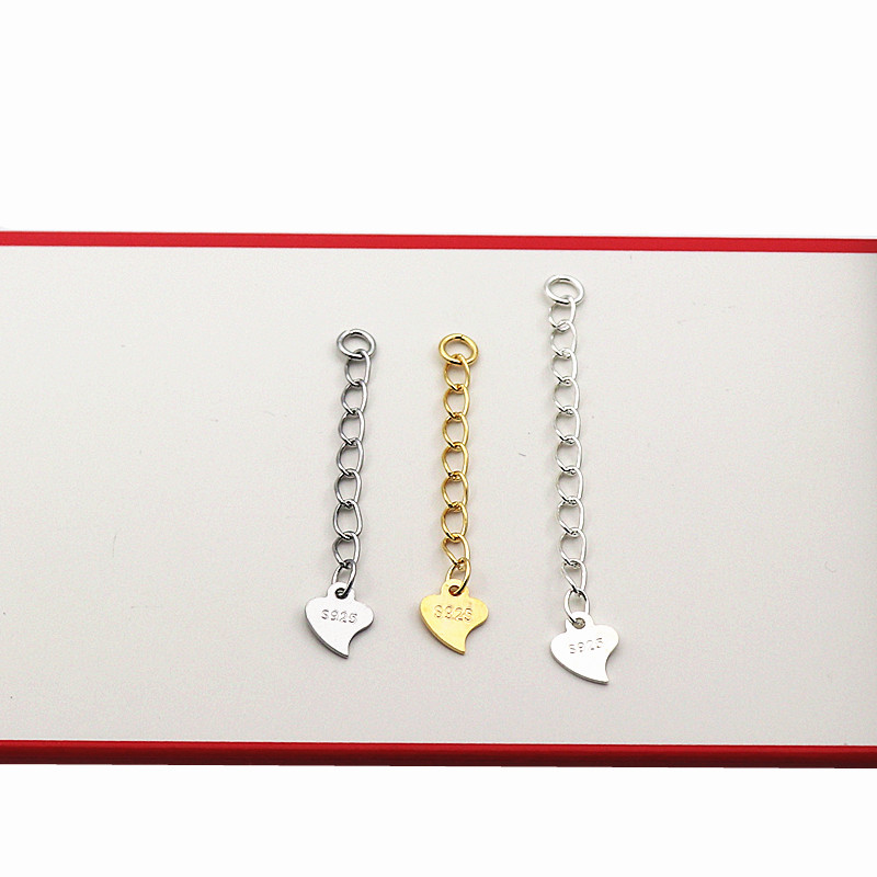 S925纯银桃心延长尾链电白金黄金