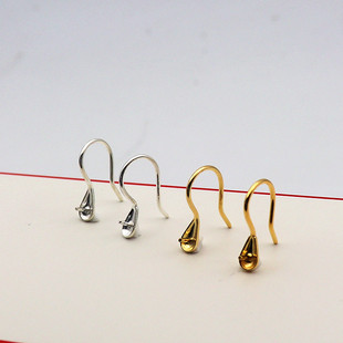 粘珍珠纯银S925电黄金耳钩配件diy高跟鞋空托针防过敏镶嵌圆珠子