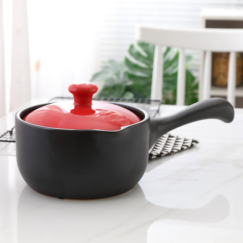 陶瓷奶锅单柄小砂锅婴儿辅食锅宝宝煮泡面热牛奶小锅家用燃气煮锅