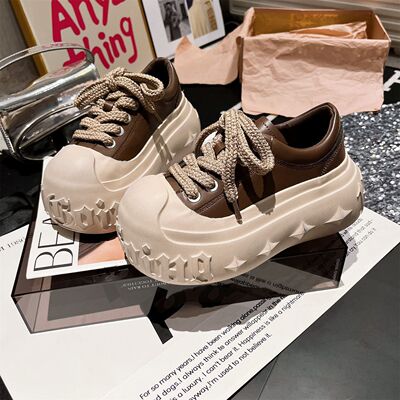 2026新款软皮大头系带厚底松糕小个子6cm面包鞋溶解鞋休闲鞋女鞋