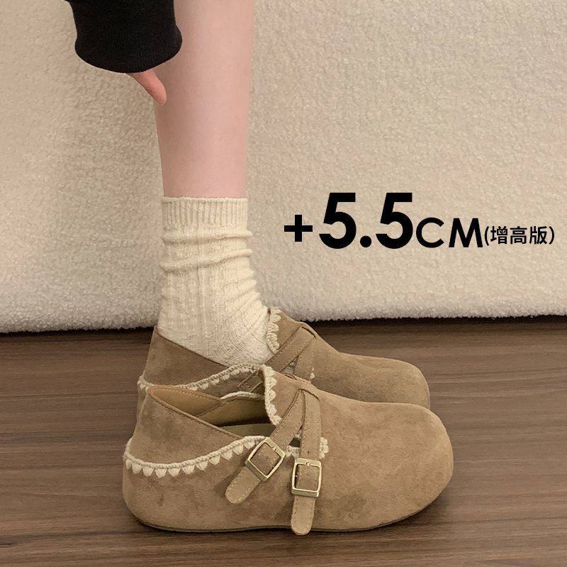 全包勃肯鞋反绒皮双扣带蕾丝边休闲百搭一脚蹬增高鞋皮带扣松糕底,女鞋,高帮鞋,淘宝优惠券,粉丝福利购,淘宝优惠卷