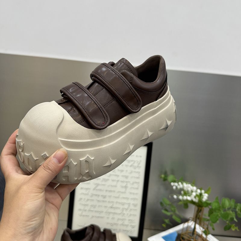 欧货软皮做旧大头面包鞋女厚底松糕魔术贴百搭小个子增高休闲板鞋