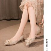 不累脚单鞋 2026新款 女秀禾婚纱两穿粗跟水晶鞋 结婚鞋 日常可穿 法式